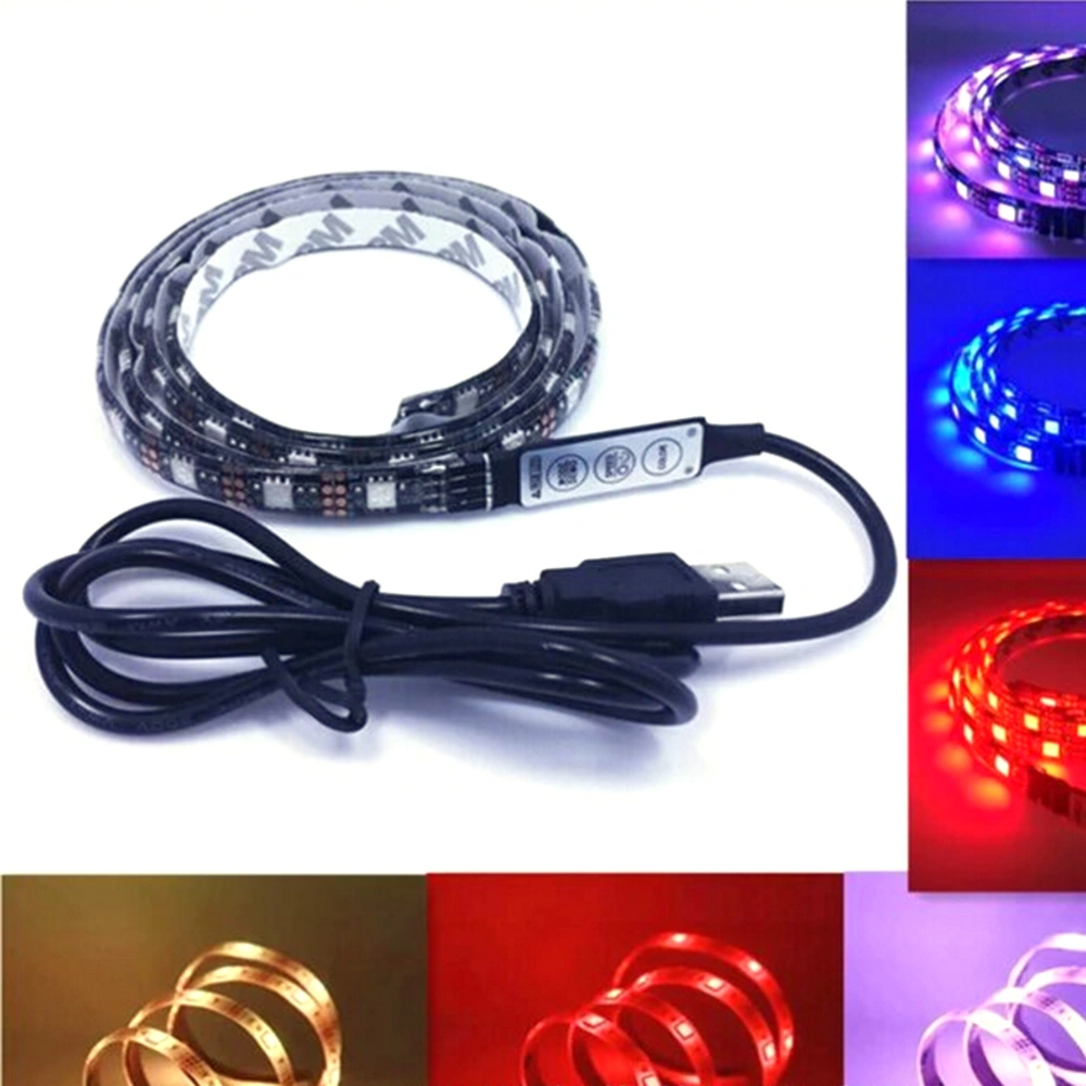 2M/6.6FT Non-Waterproof Flexible Color Changing RGB SMD 5050 60 LEDs 5V USB LED Strip Light with Mini Remote Controller