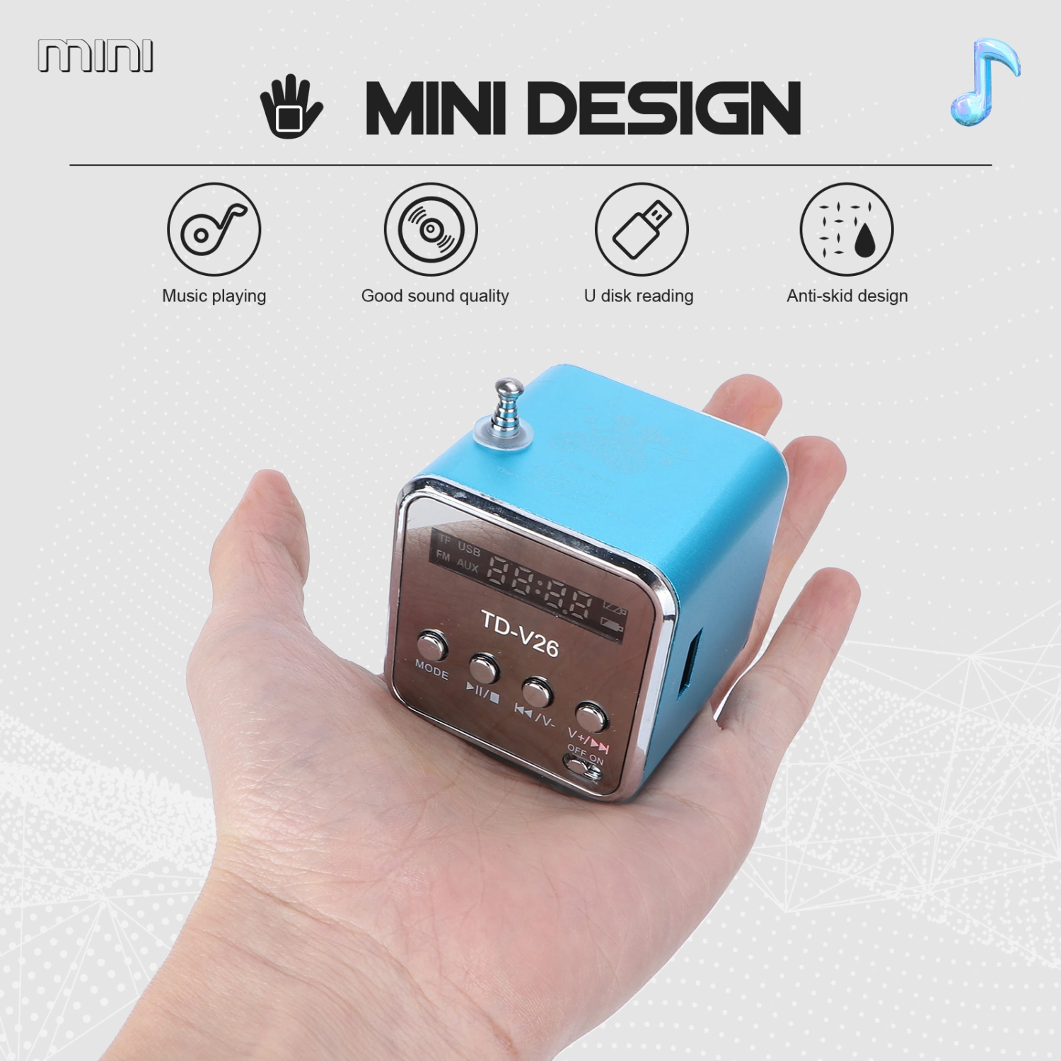 Mini Digital Portable Music MP3/4 Player Micro SD/TF USB Disk Speaker FM Radio (Blue)