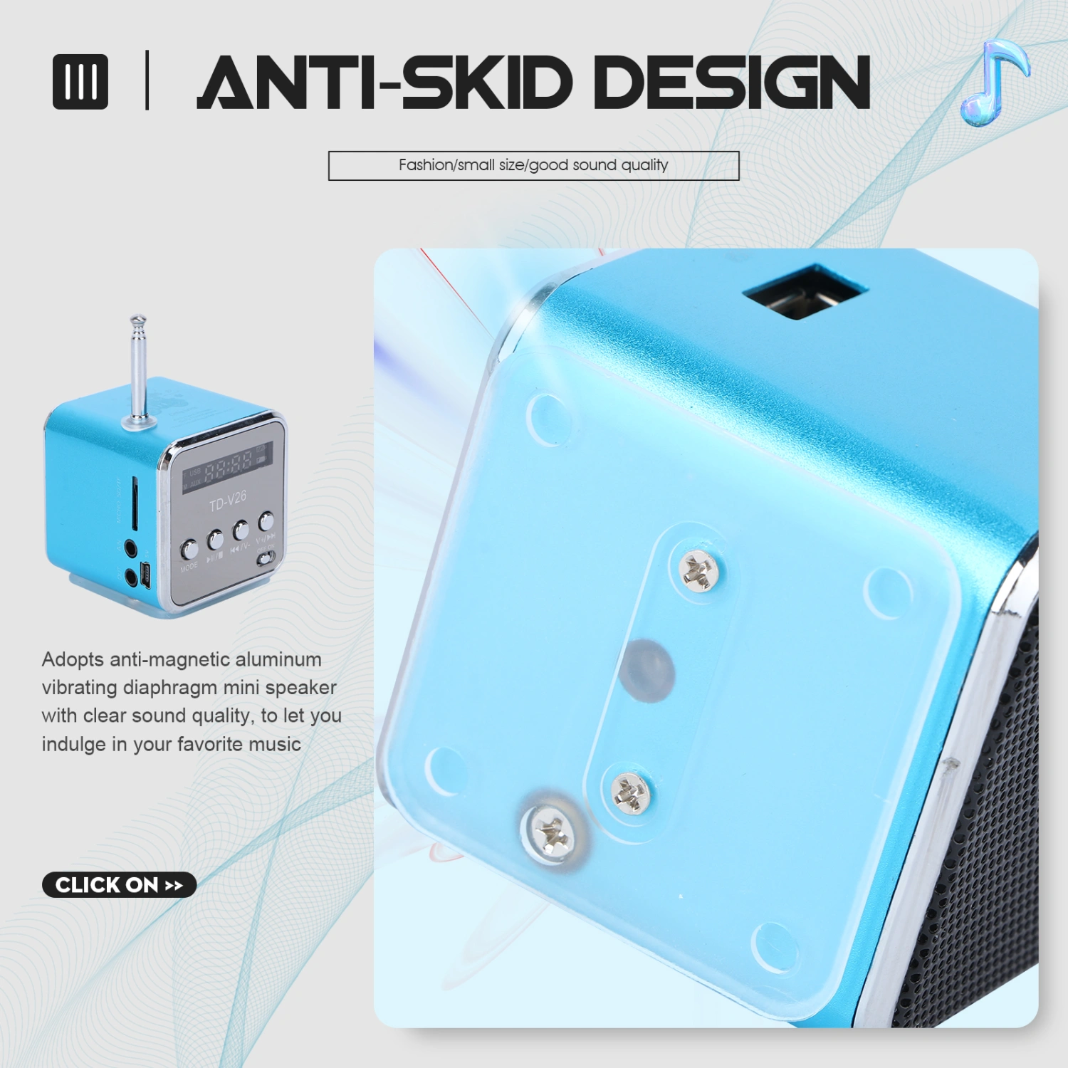Mini Digital Portable Music MP3/4 Player Micro SD/TF USB Disk Speaker FM Radio (Blue)