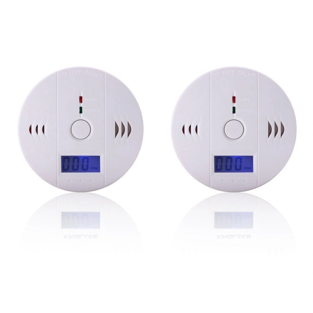 2pcs LCD CO Carbon Monoxide Detector Poisoning Gas Fire Warning Safe Alarm Sensor (White)