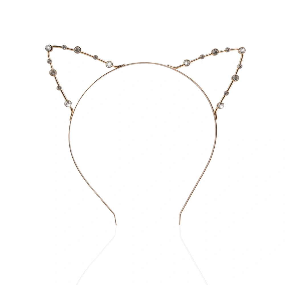 Rhinestone Headband with Cat Ears Fancy Dress for Costume Party (Golden)