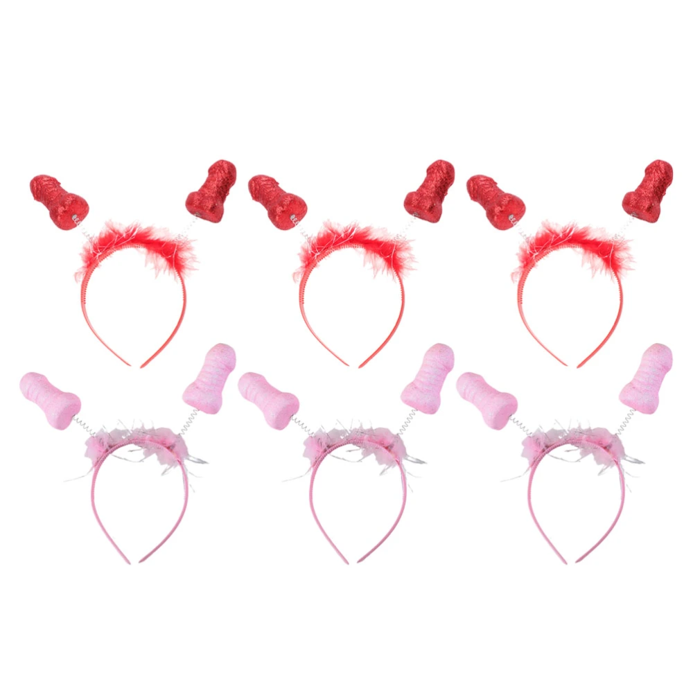 6pcs Funny Spring Headdress Creative Penis Design HairHeadband Bachelor Party Hair Accessary (Pink and Red, 3pcs for Each Color)