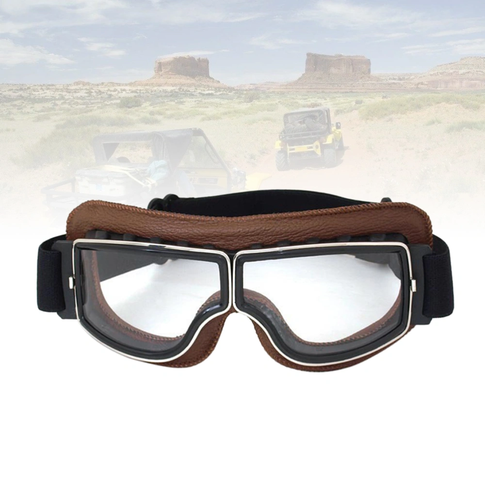 Riding Glasses Winter Goggles Ski Snowboard Motorcycle Sun Glasses Eyewear Protective Glasses(Brown Frame and Transparent Eyeglass)