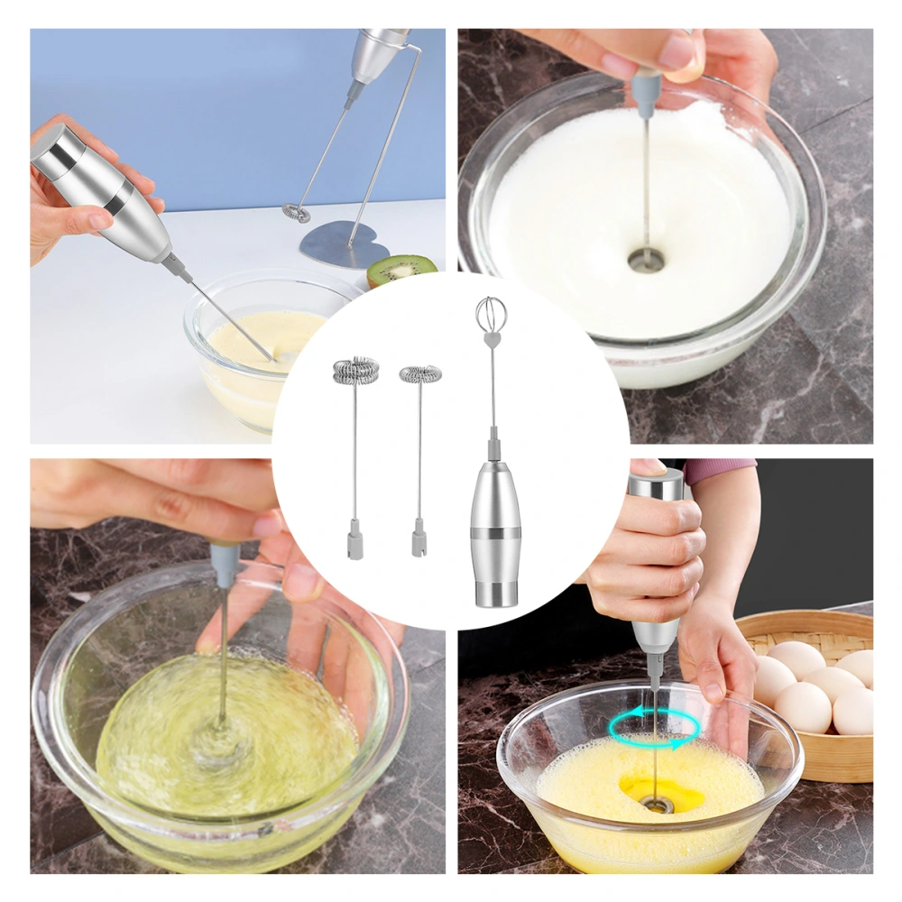 Stainless Steel Electric Milk Frother Handheld Maker Whisk Coffee Blender for Home Cafe (with 3 Whisk Heads)