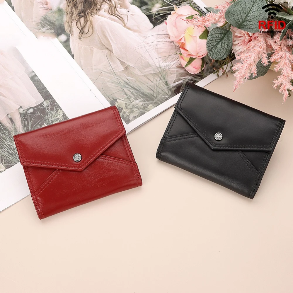 Simple Wallet First Layer Cowhide Buckle RFID Card Package