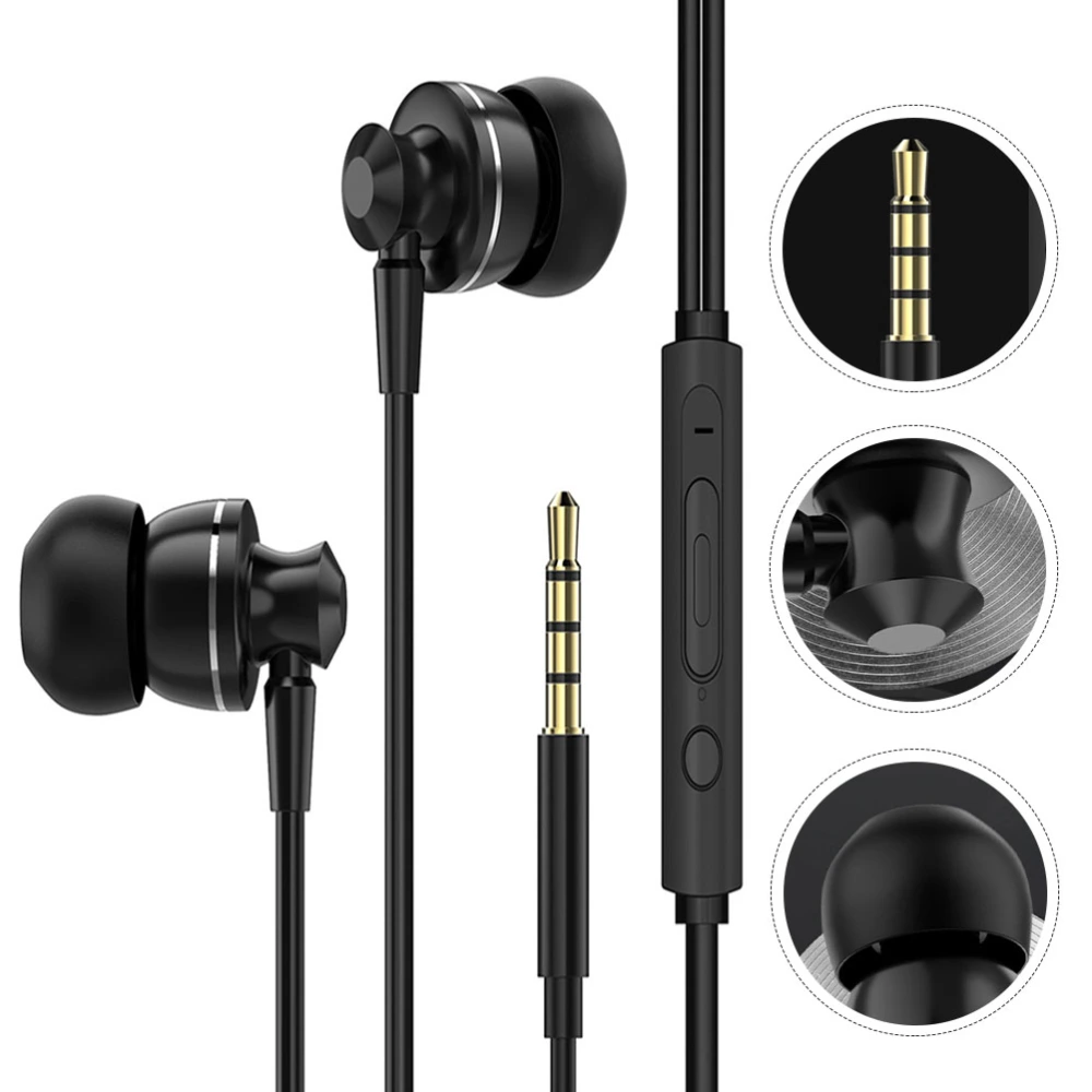 Practical Wired Earphone In-ear Headset Earbuds Earphone with Microphone Black