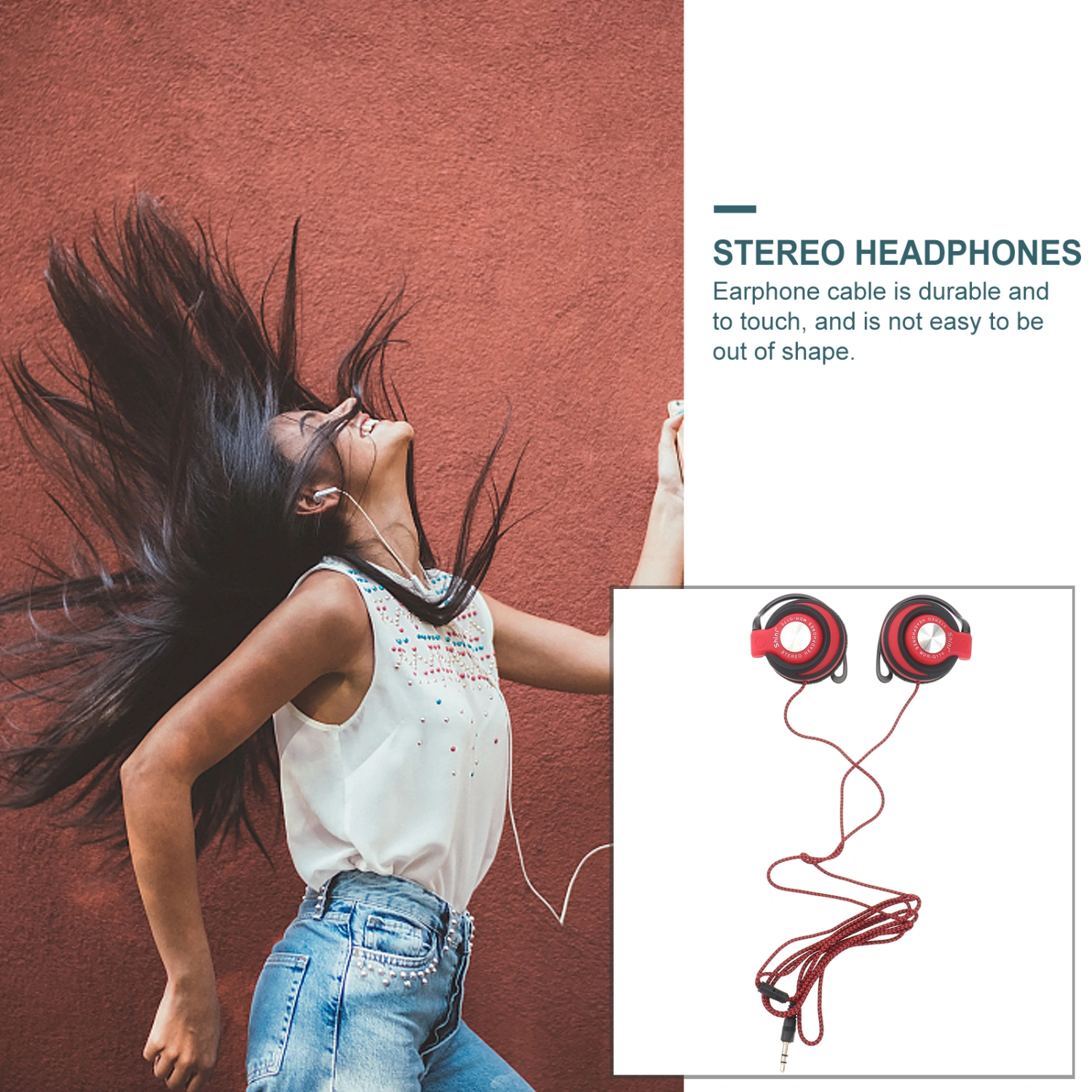 3.5mm Wired Headset Clip On Ear Headphones EarHook Earphone Stereo Headphones For Mp3 Player Computer (Red)