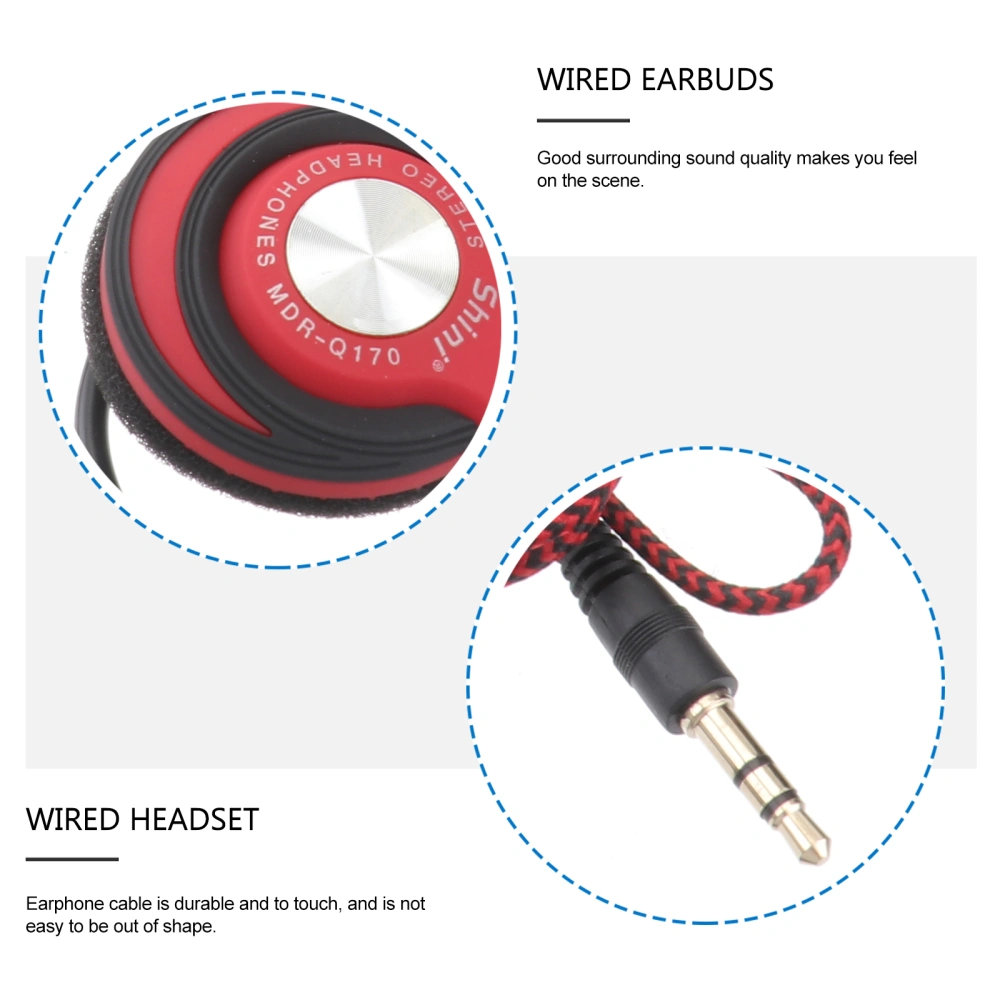 3.5mm Wired Headset Clip On Ear Headphones EarHook Earphone Stereo Headphones For Mp3 Player Computer (Red)