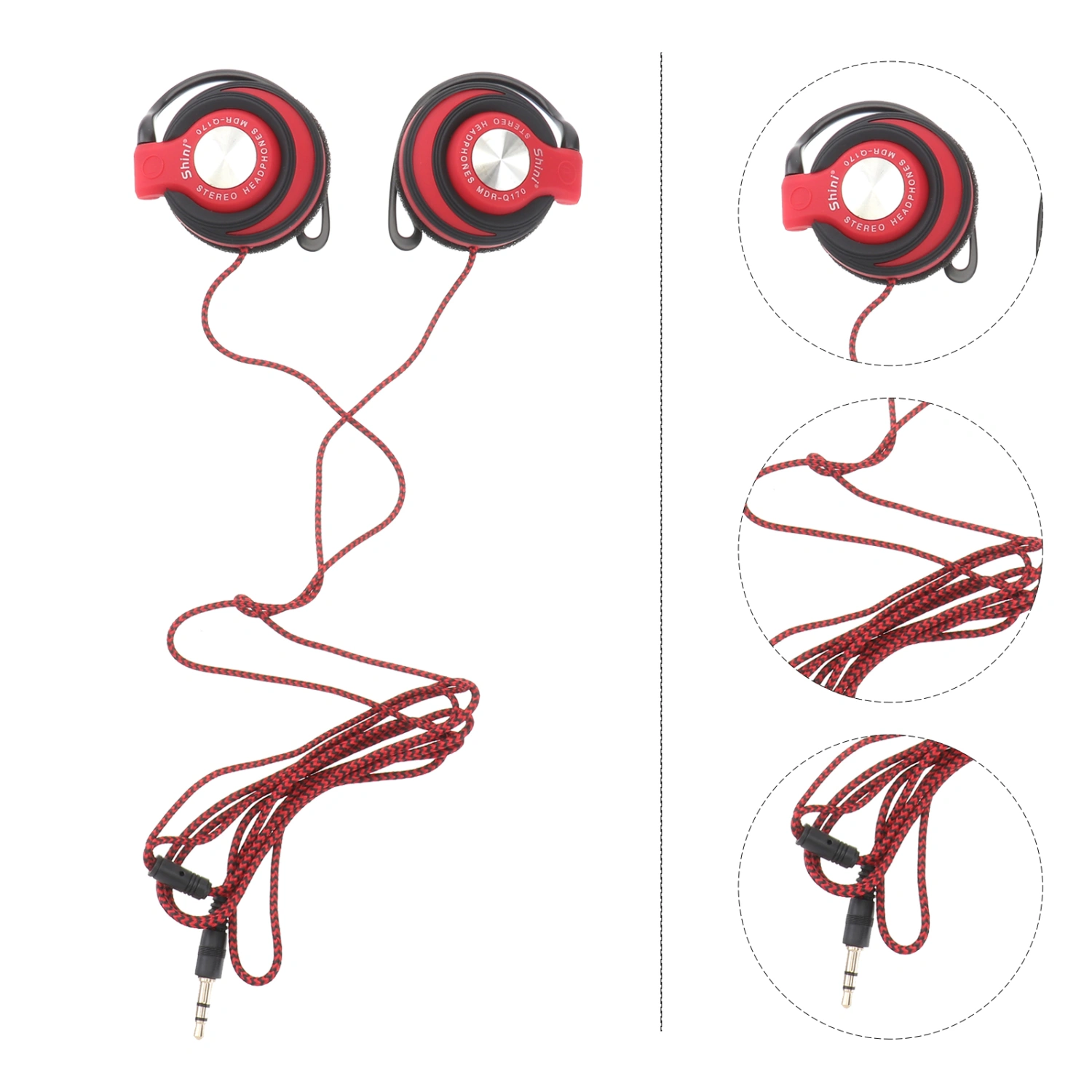 3.5mm Wired Headset Clip On Ear Headphones EarHook Earphone Stereo Headphones For Mp3 Player Computer (Red)