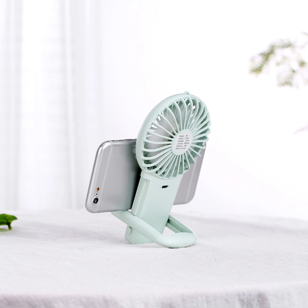 Portable Handheld Pocket Fan USB Charging Mini Fan Desktop Fan with Stand for Home Office (Green)