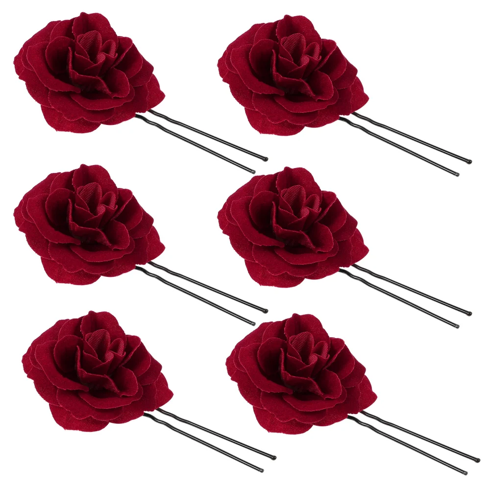 Lurrose 6pcs Women Hair Pin Artificial Rose Flower Hairpin Wedding Bride Hair Pin Decorative Headwear