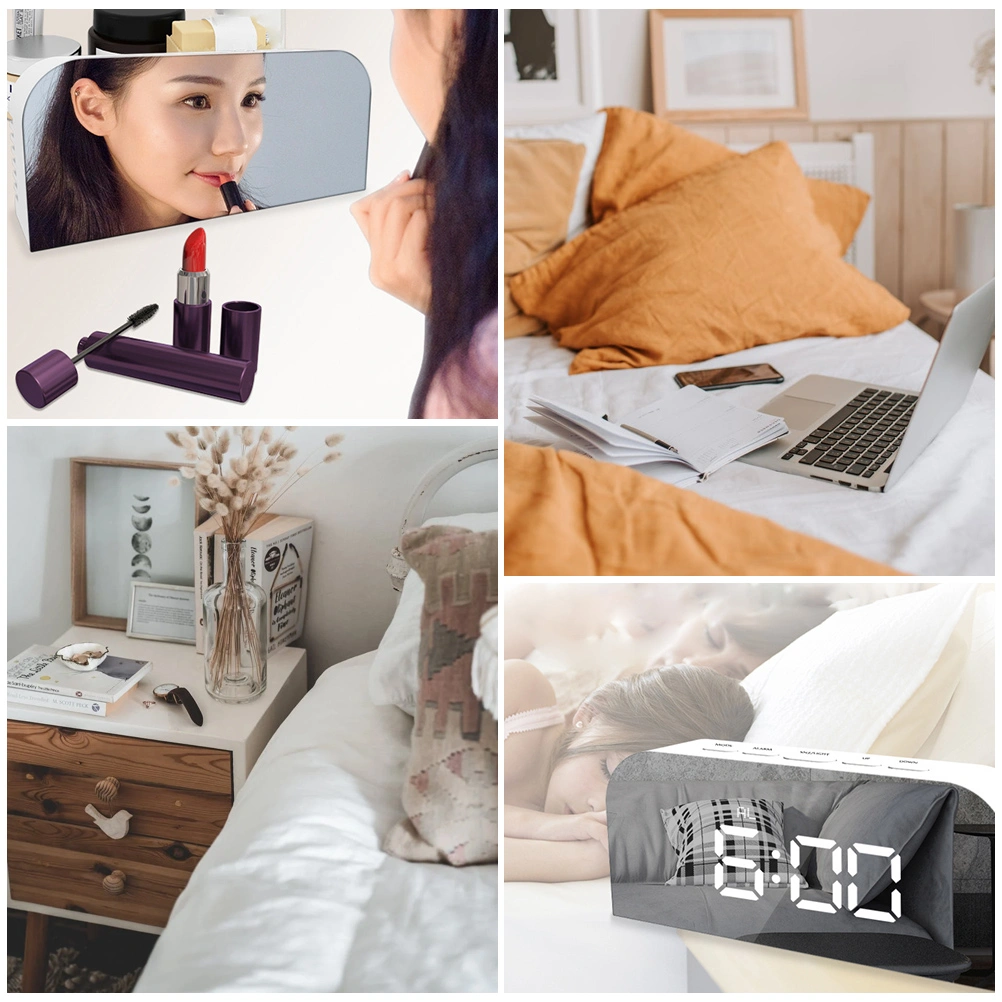 1 Set Mirror Surface Digital Alarm Clock Electric LED Large Display Clock
