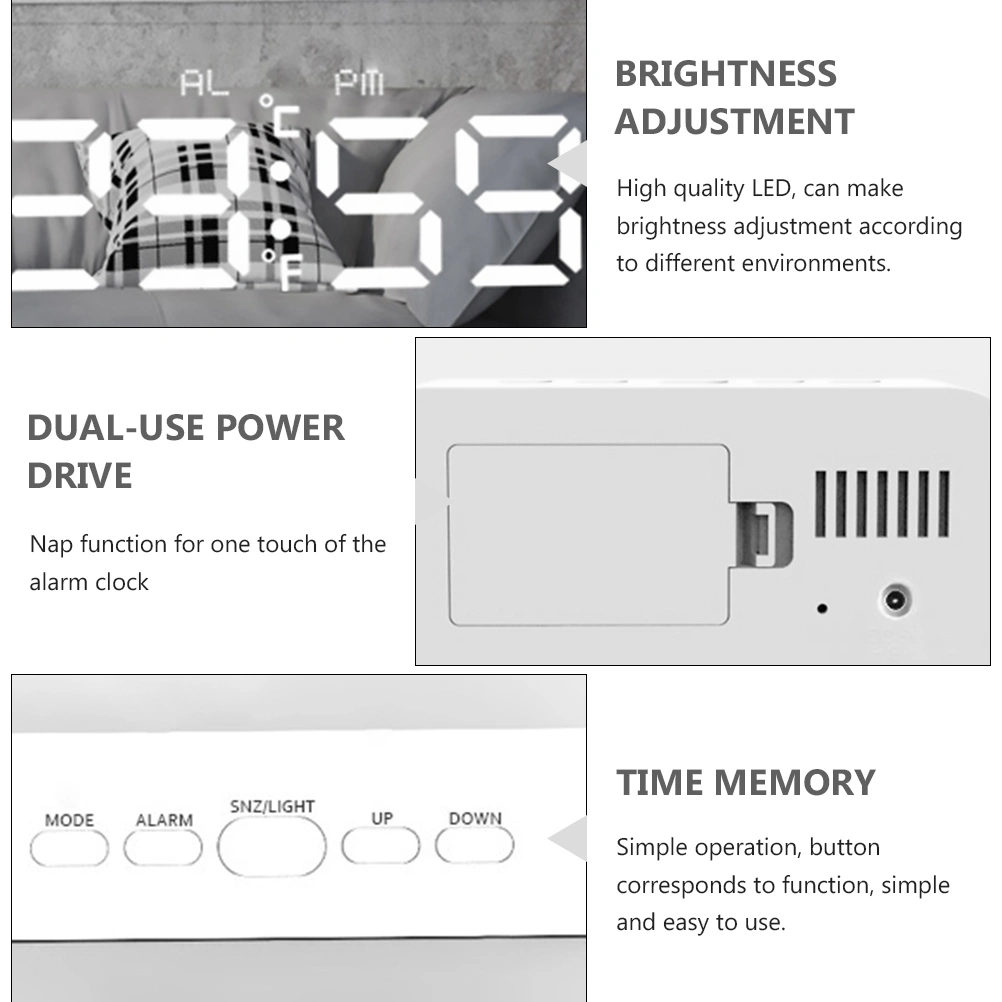1 Set Mirror Surface Digital Alarm Clock Electric LED Large Display Clock