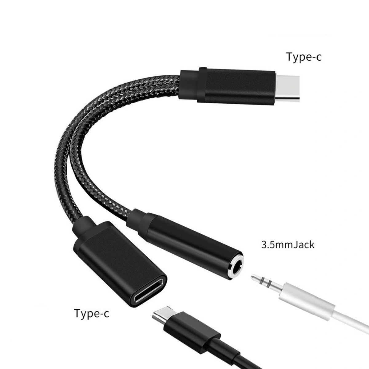 2 in 1 USB-C to 3.5mm Audio Adapter Type C Cable 3.5mm Audio Jack Headphone Adapter Converter