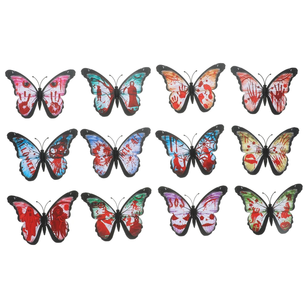 12pcs 3D Bloody Butterflies Decals Removable Halloween Decals Wall Stickers