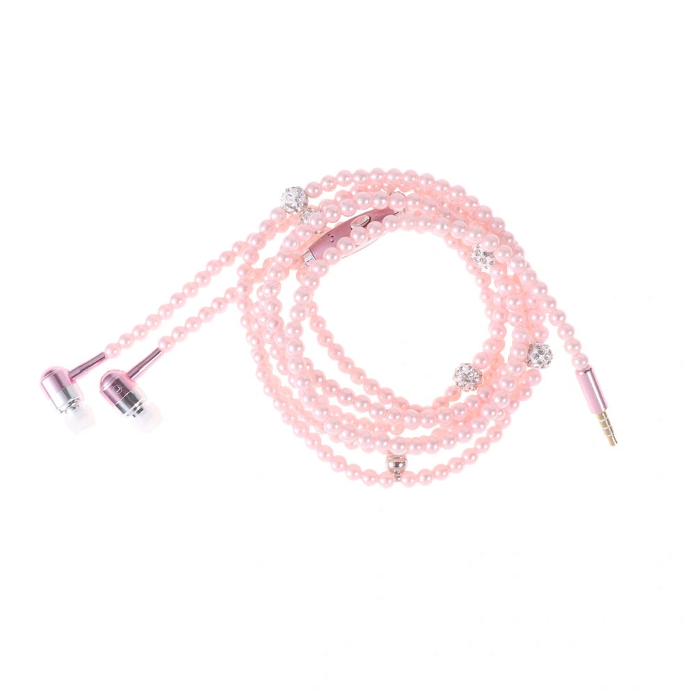 Pearl Chain Design Wired In-Ear Headset with Mic Universal Hands-Free Earphone with Remote and Mic (Pink)