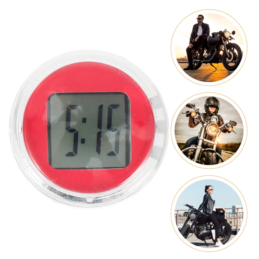 Waterproof Self-adhesive Motorcycle Digital Clock For Universal Car Dashboard Clock Auto Interior Decoration (Red)