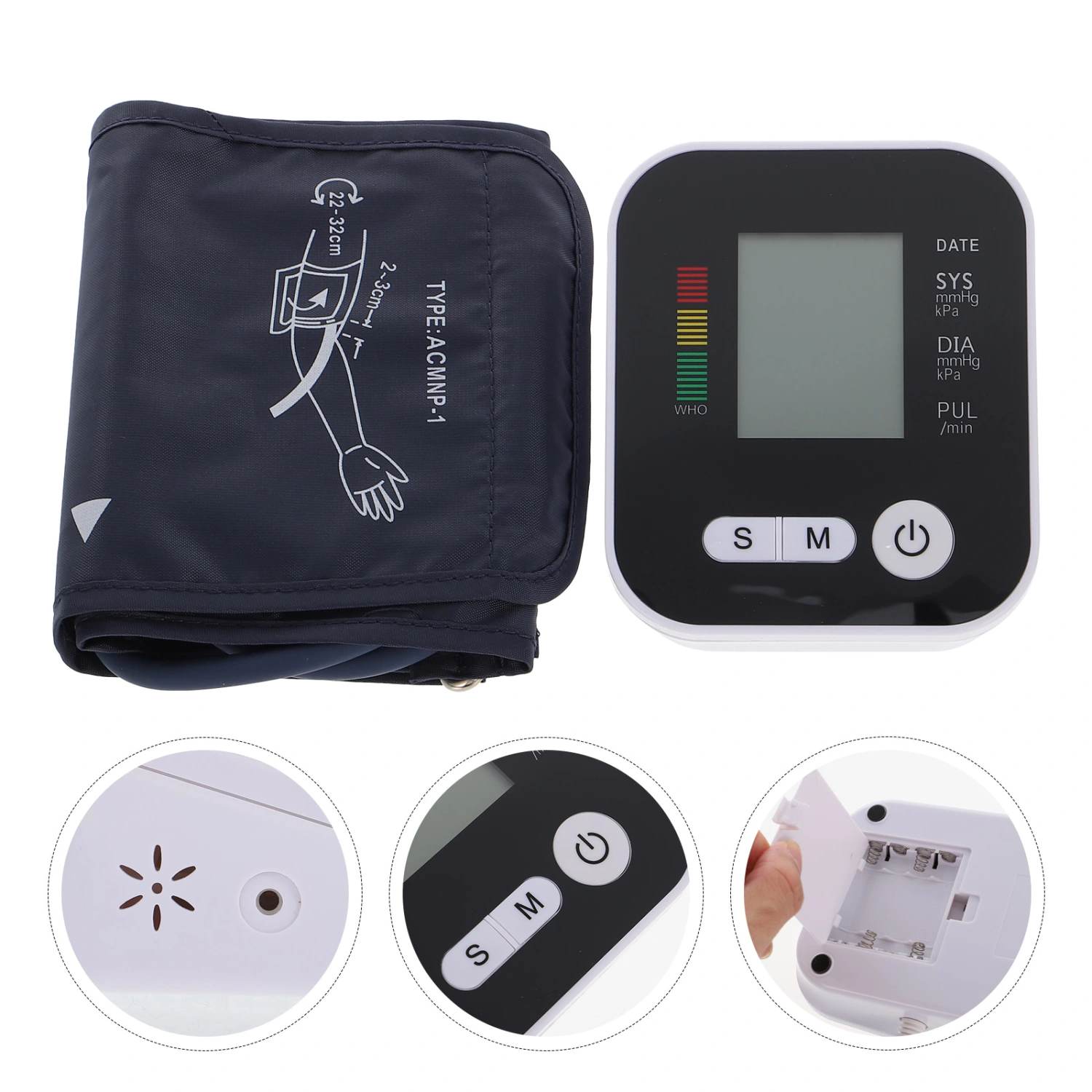 1 Set of Arm Type Sphygmomanometer Portable Blood Pressure Monitor for Home Hospital