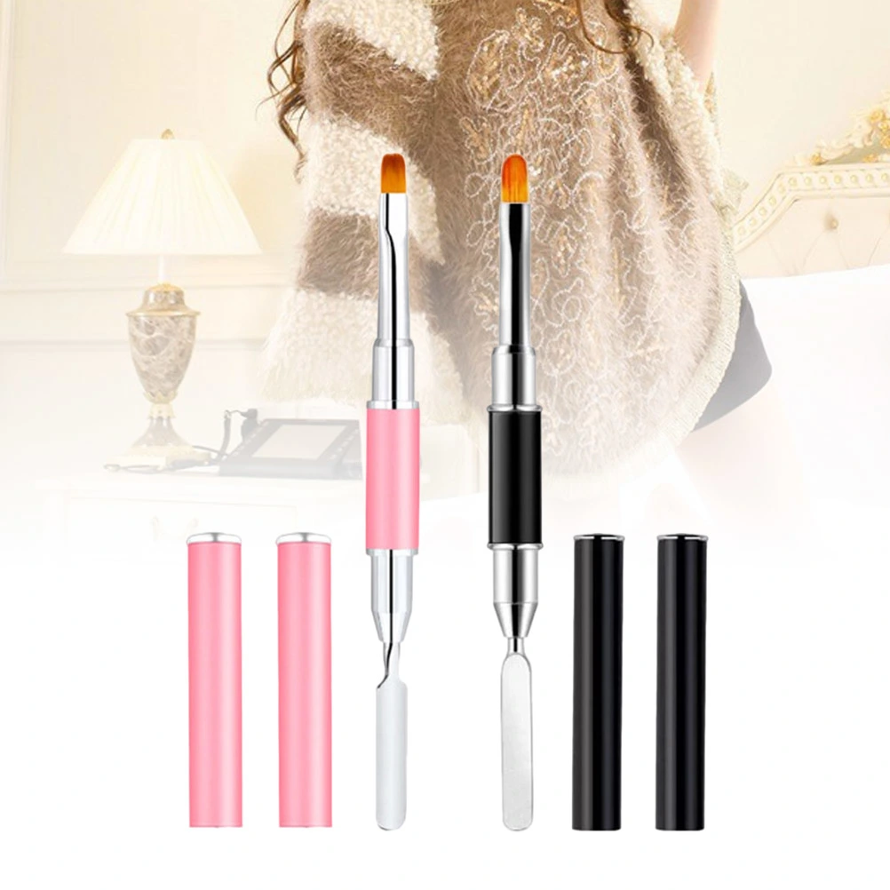 2Pcs Nail Glue Pen Multi Function Manicure Glue Pen Glue Brush Light Therapy Pen Manicure Tool (Pink + Black)