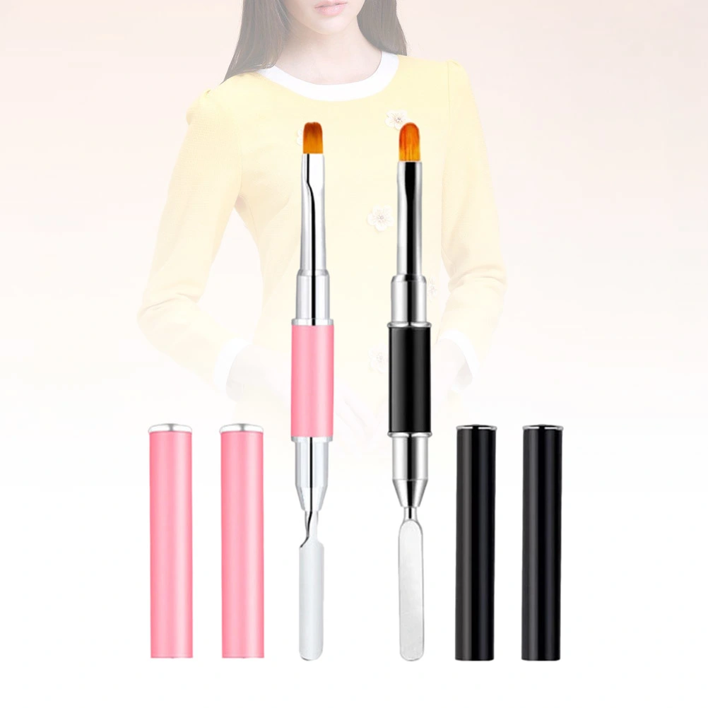 2Pcs Nail Glue Pen Multi Function Manicure Glue Pen Glue Brush Light Therapy Pen Manicure Tool (Pink + Black)