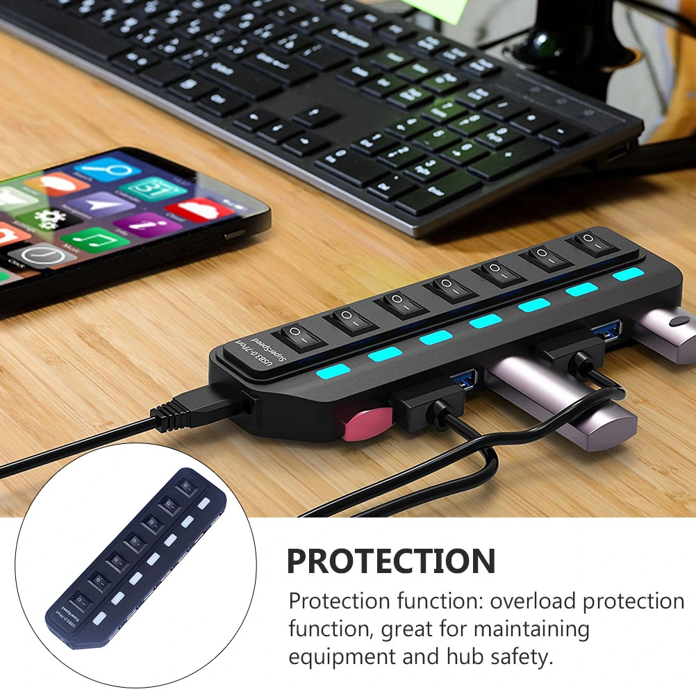 USB Hub 7-port Data Holder Hub Individual Switch USB 3.0 Data Holder Splitter