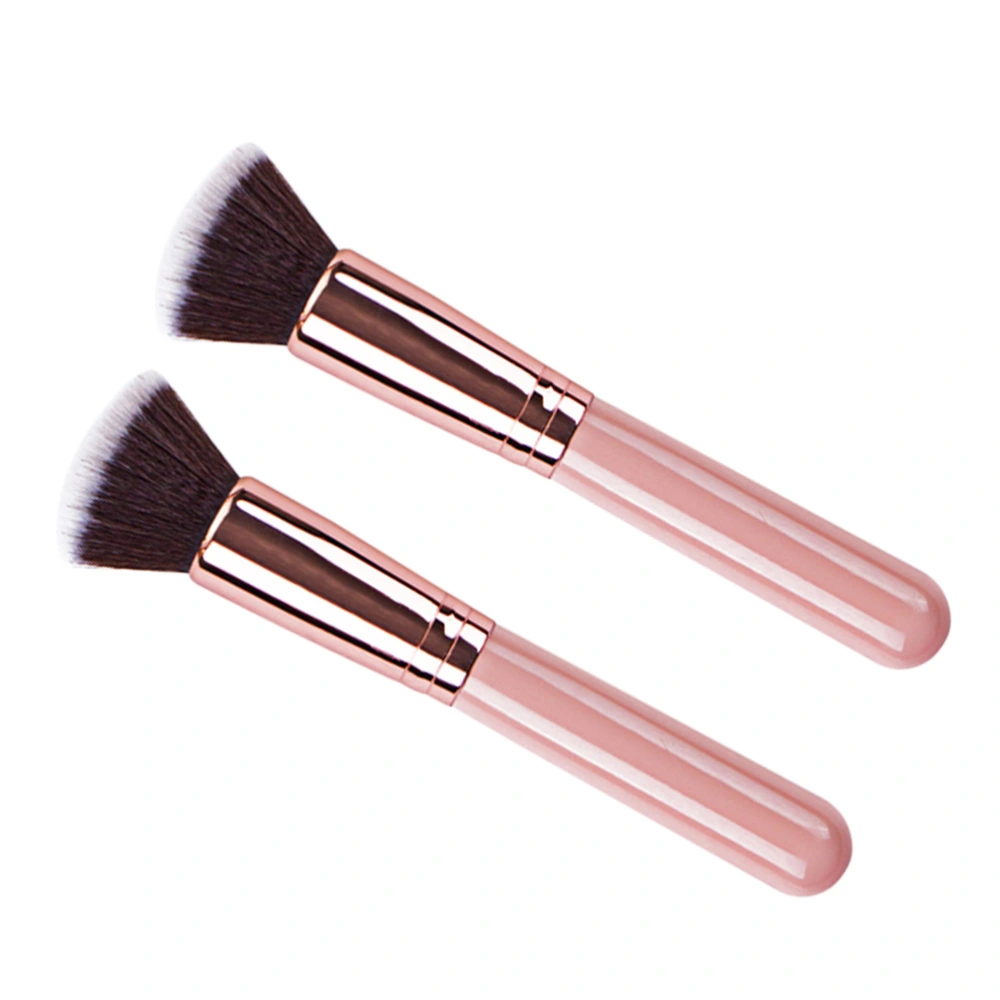 2Pcs Wooden Handle Makeup Brush Liquid Foundation Brush Cosmetics Tool Pink