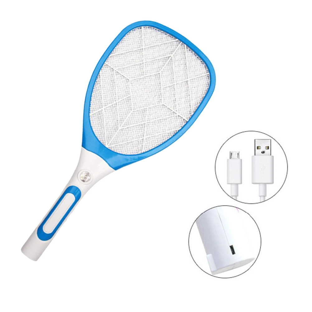 USB Charging Fly Swatter Electronic Swatter Mosquito Pest Control with Light and Handle (Blue)