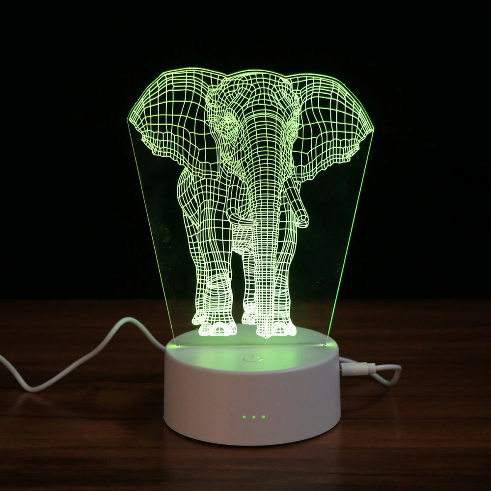 Creative 3D Bedside Lamp Elephant Shape Smart Touch Light Color Changing Night Light Baby Bedroom Lighting Lamp (Without Batteries)