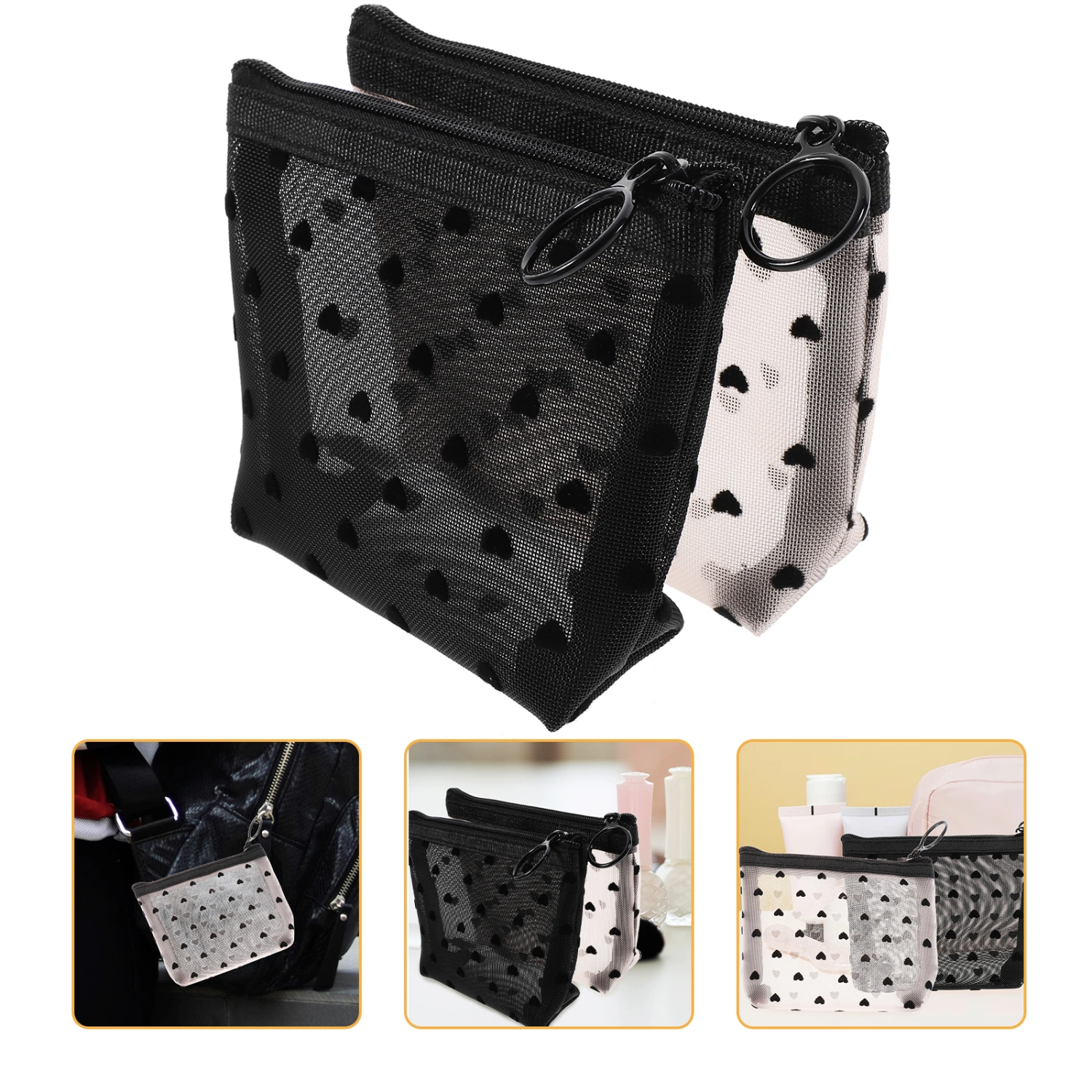 2pcs Makeup Bags Zipper Makeup Pouches Travel Cosmetics Bag Small Bags for Women Girls