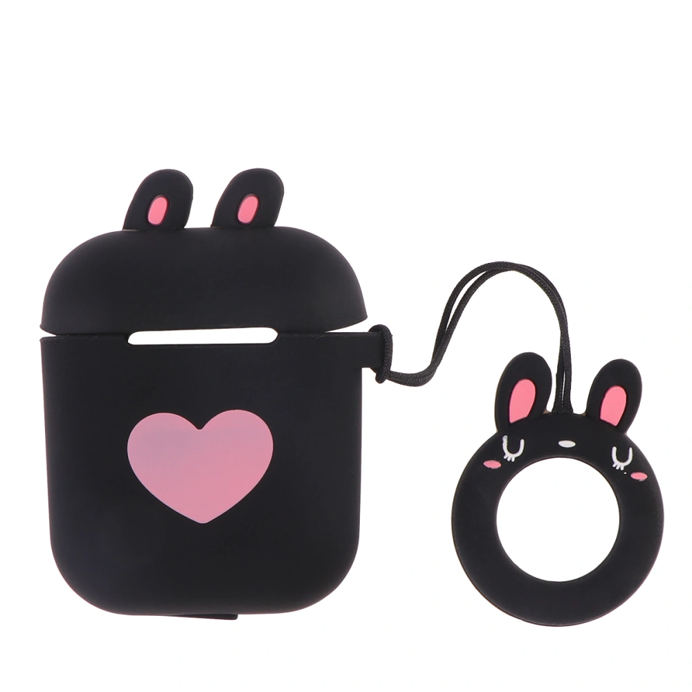 Cartoon Wireless Earphone Headset Storage Box Protective Cover Organizer Comes with Ring Compatible for Airpods2 (Black White)