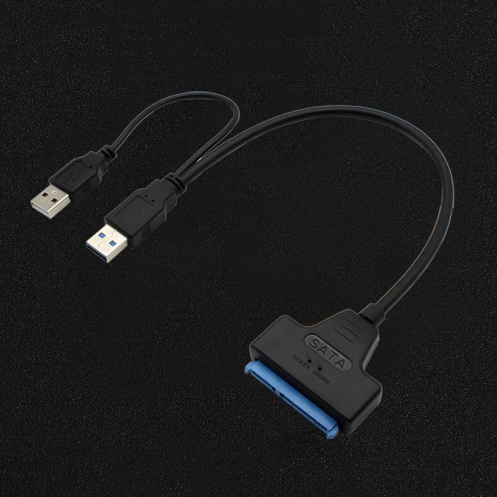 Dual USB3.0 to SATA Adapter Cord 22pin 2.5 Inch Hard Drive Data Cable USB To Sata Easy Drive Line (Black)