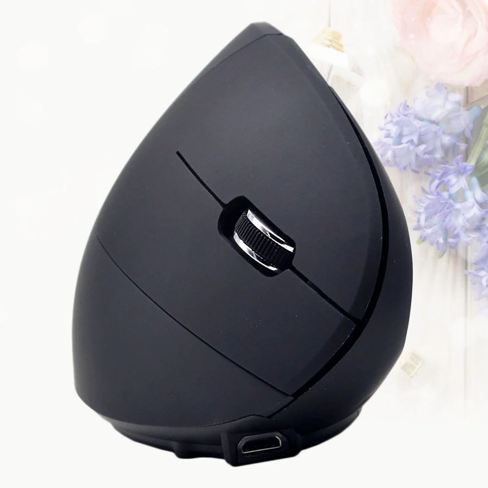 1Pc Vertical Mouse Wireless Vertical Comfortable Mouse Ergonomic Mouse Dry-cell Model Mouse (Black)