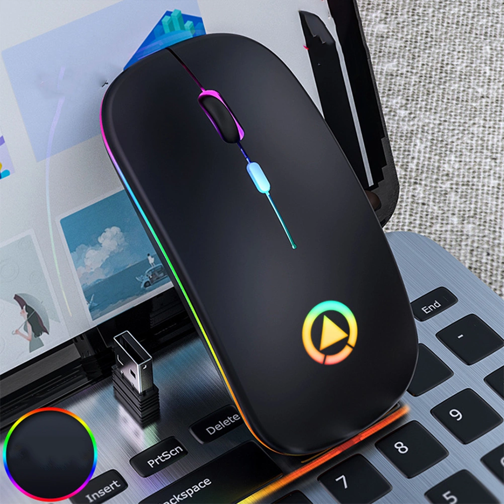 1pc Rgb Colorful Luminous Wireless Mute Charging Mouse Electronic Coumputer Mouse for Professional Use (Black)