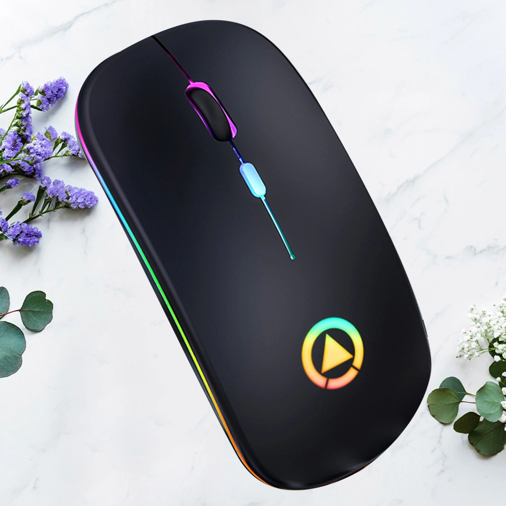 1pc Rgb Colorful Luminous Wireless Mute Charging Mouse Electronic Coumputer Mouse for Professional Use (Black)