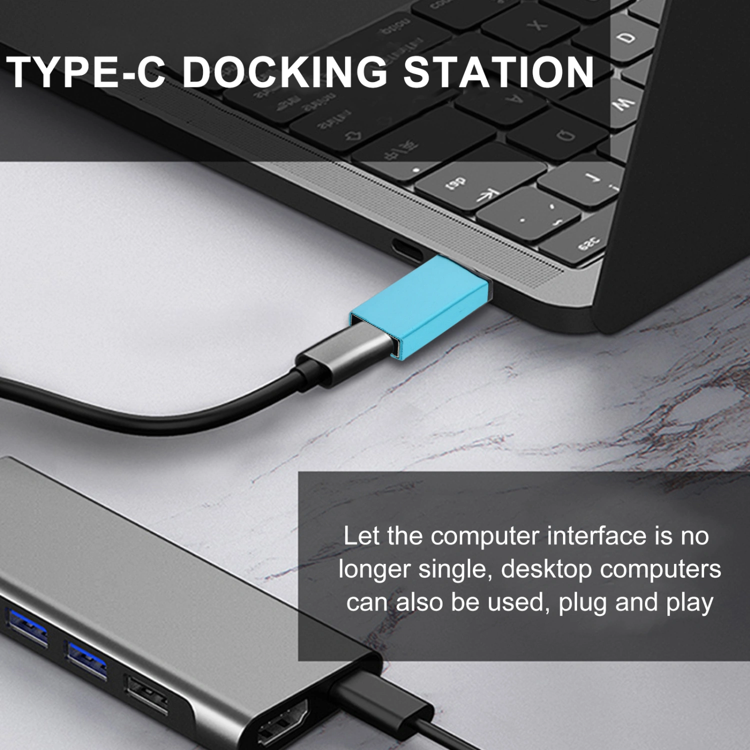 3Pcs Metal USB to Type-C Adapter Portable Converter for Phone Laptop (Blue)