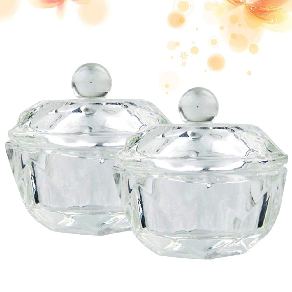 2pcs Nail Art Crystal Cups Clear Manicures Acrylic Liquid Powder Glass Crystal Cups with Lids