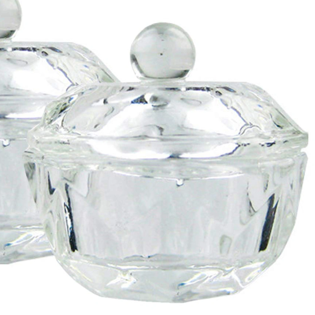 2pcs Nail Art Crystal Cups Clear Manicures Acrylic Liquid Powder Glass Crystal Cups with Lids