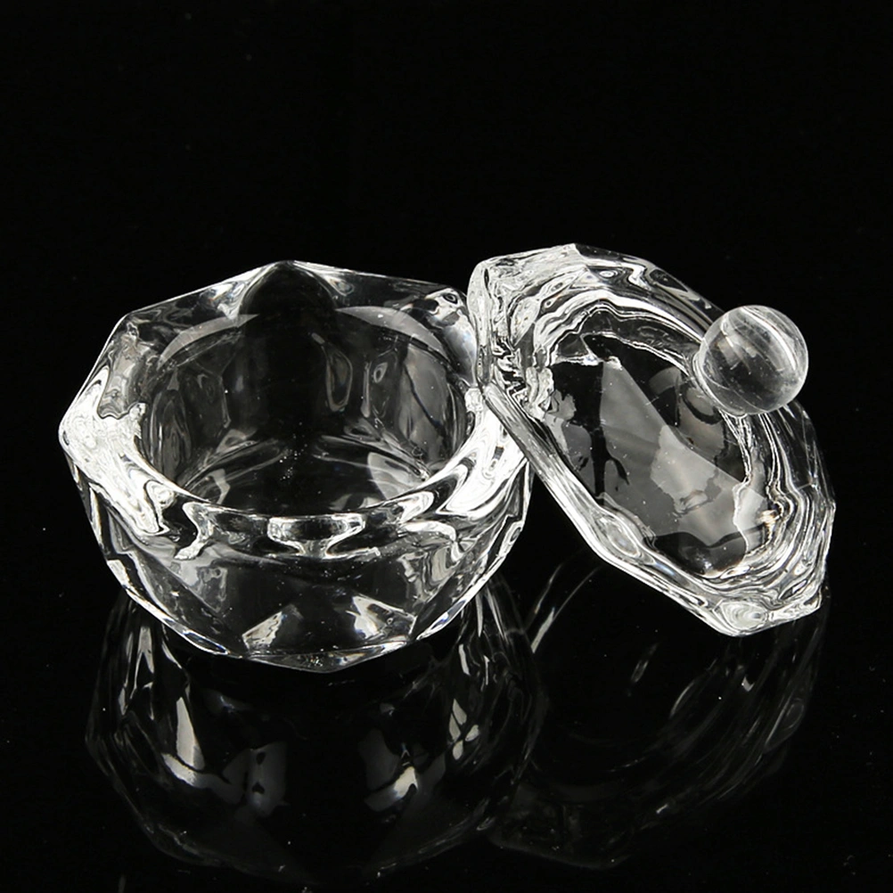2pcs Nail Art Crystal Cups Clear Manicures Acrylic Liquid Powder Glass Crystal Cups with Lids