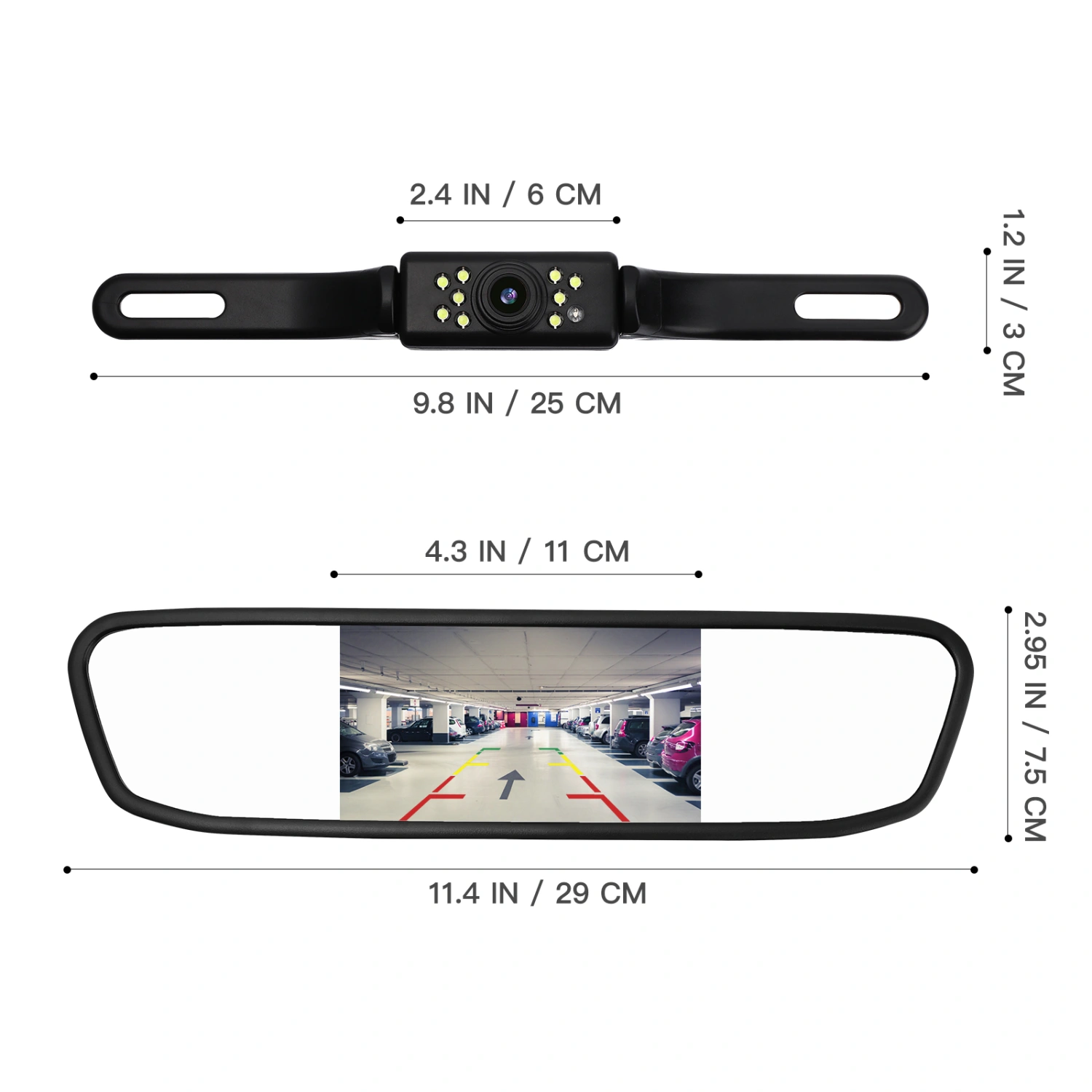1 Set Car Backup Camera 4.3" Rear View Mirror Cam Reverse Night Vision Vehicles Parking System Driving Camera