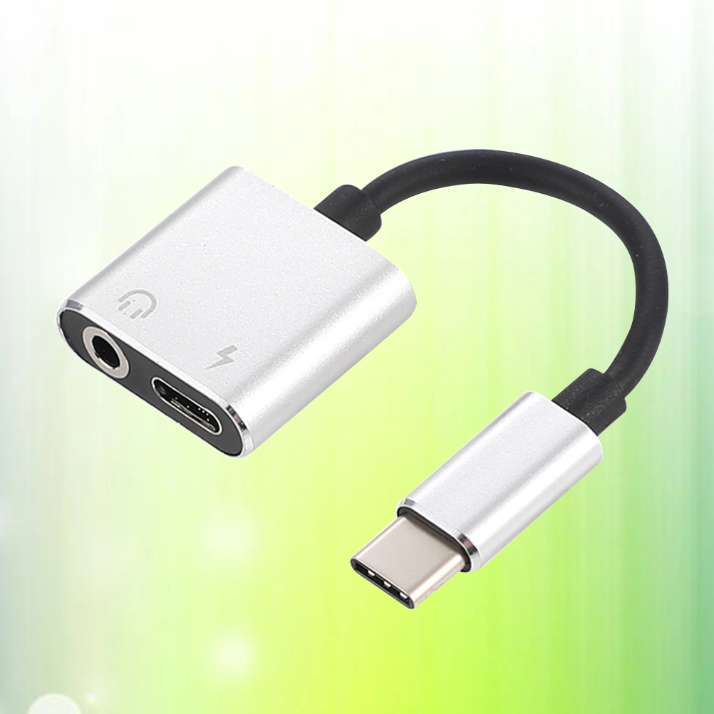 USB Type C to 3.5mm Audio Adapter Cable 2 In 1 Type-C to 3.5mm Jack Stereo Headphone Mic Adapter Aux Converter Charging Adapter for Pixel 2/2 XL/ Huawei/ HTC U11/ Pro and More (Silver)