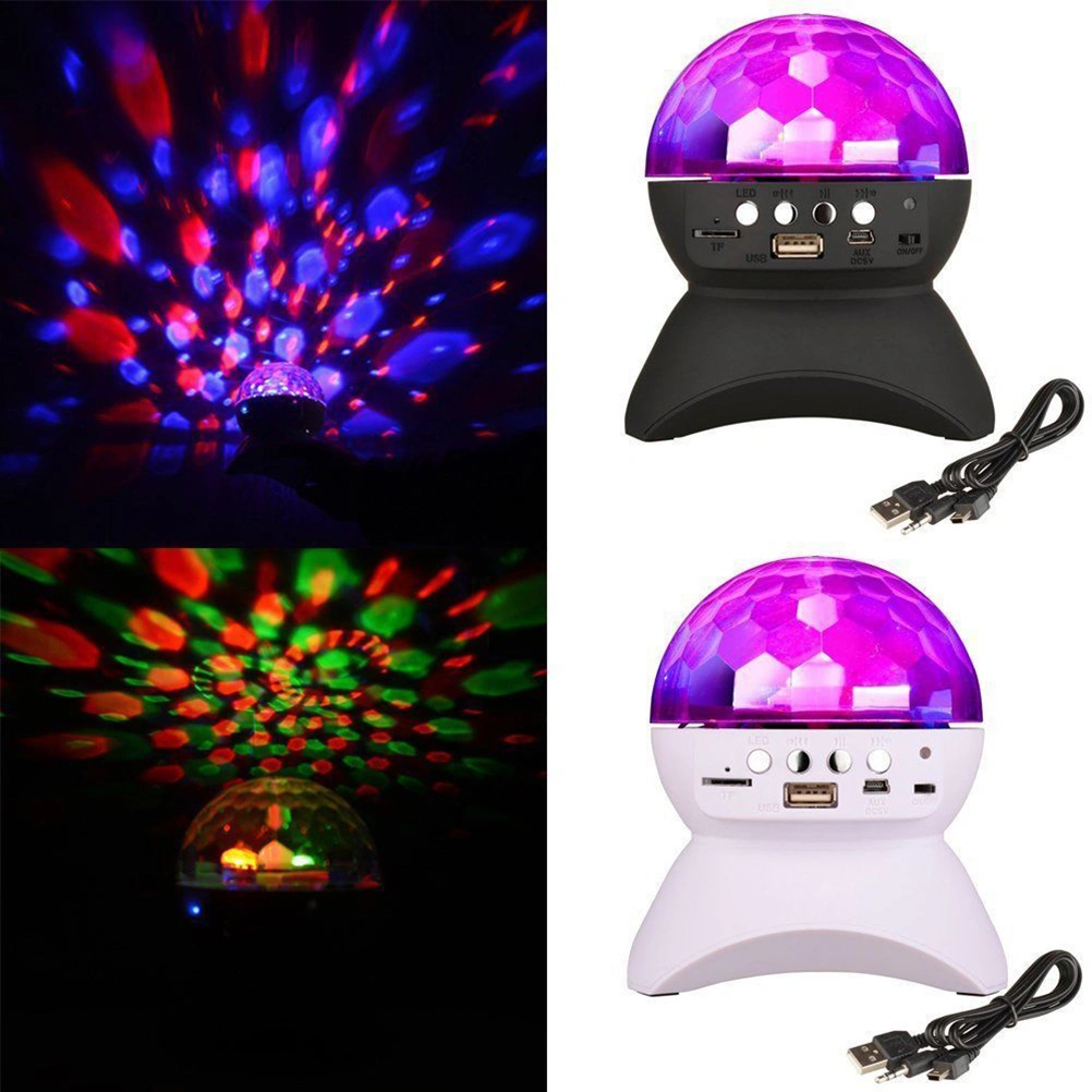 Mini LED WirelessColorful Rotating Stage Light Square Dance Sound Speaker Disco Ball Party LED Light FM USB Wireless Stereo DJSpeaker (White)
