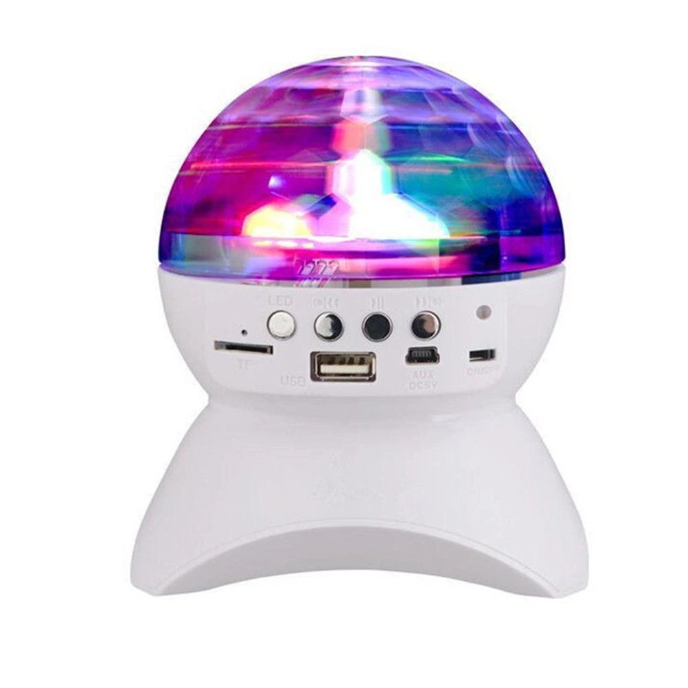 Mini LED WirelessColorful Rotating Stage Light Square Dance Sound Speaker Disco Ball Party LED Light FM USB Wireless Stereo DJSpeaker (White)