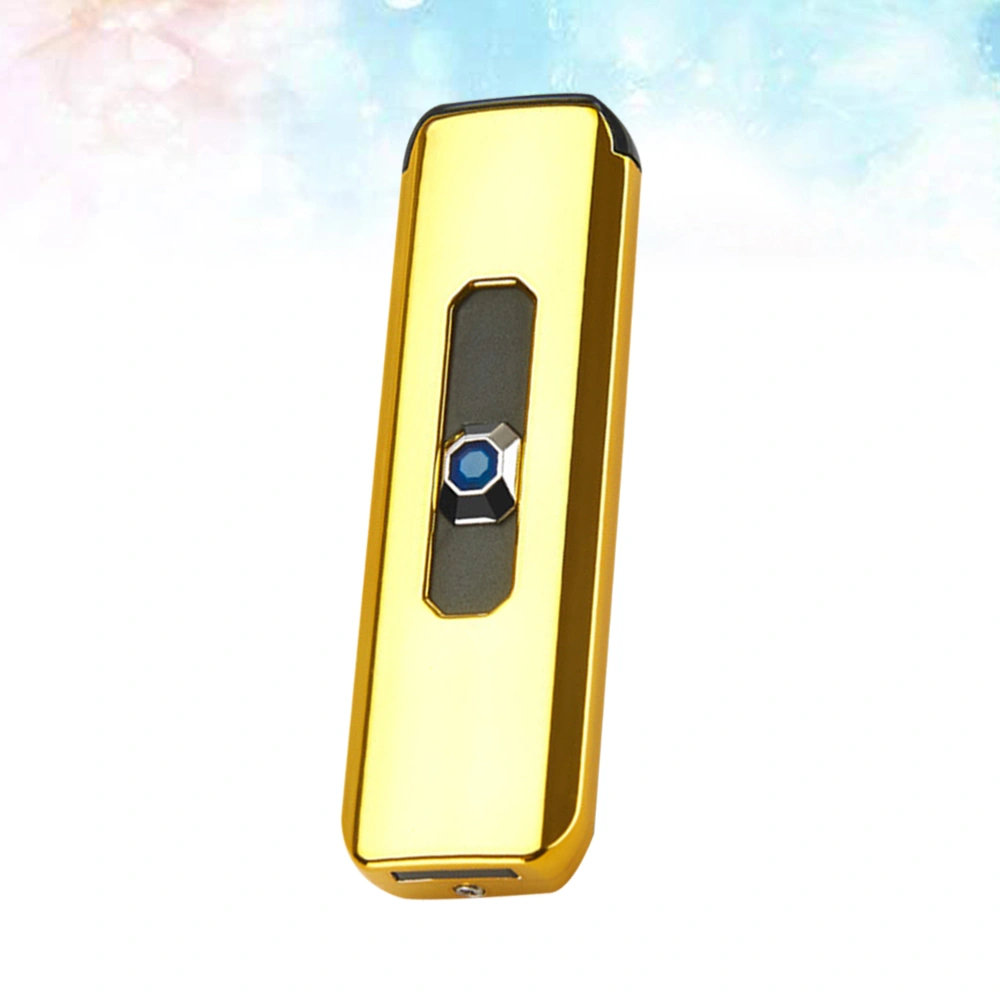 1pc Windproof USB UP Push Type Rechargeable Cigarette Lighter Electric Flameless Lighter Cigar Lighter (Golden)