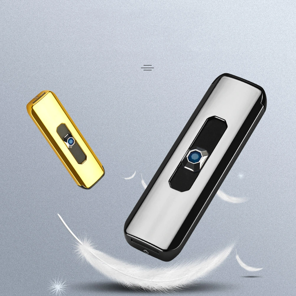 1pc Windproof USB UP Push Type Rechargeable Cigarette Lighter Electric Flameless Lighter Cigar Lighter (Golden)