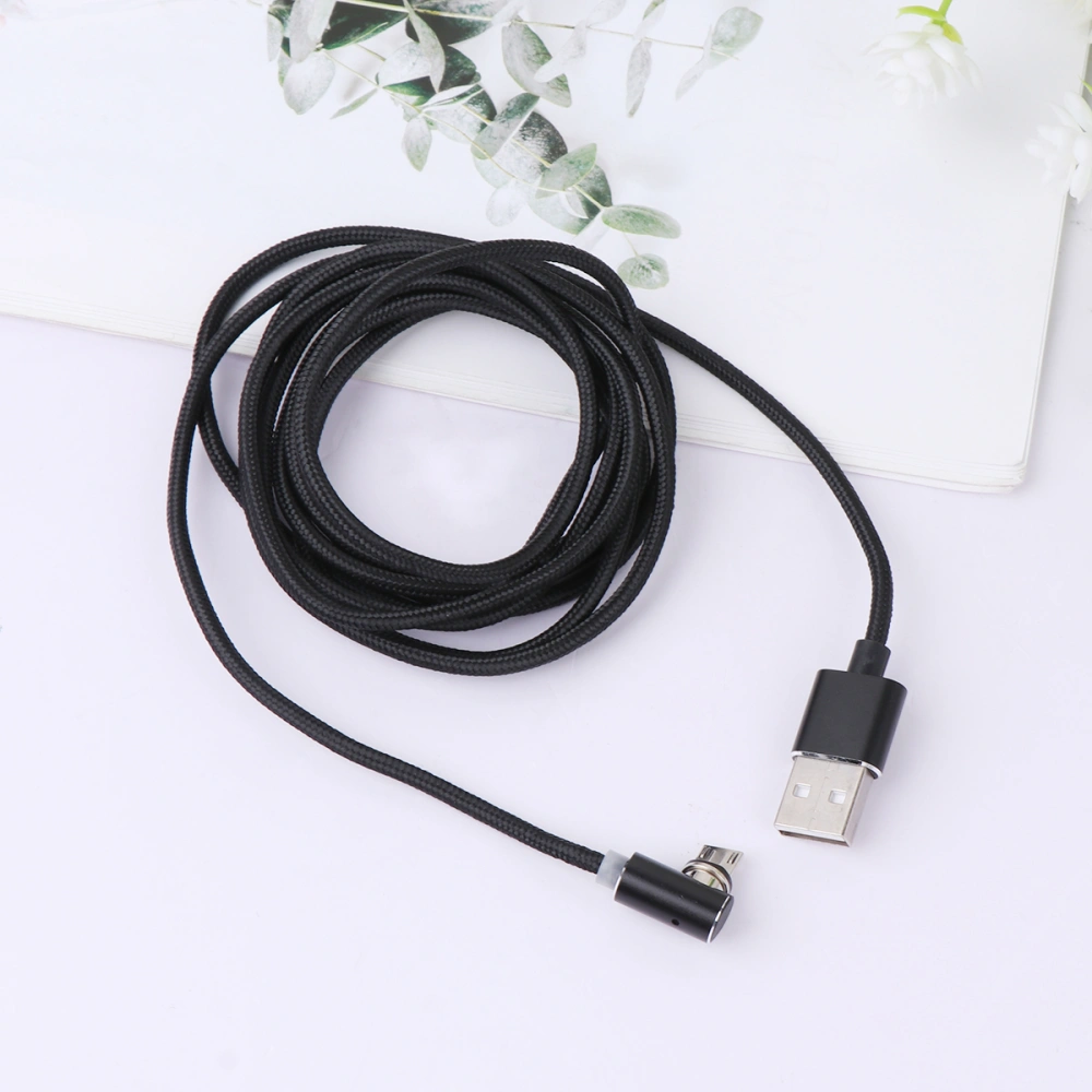 2 Meters Round Magnetic USB Cable Right Angle Nylon Android Charging Line for Phone (Black)