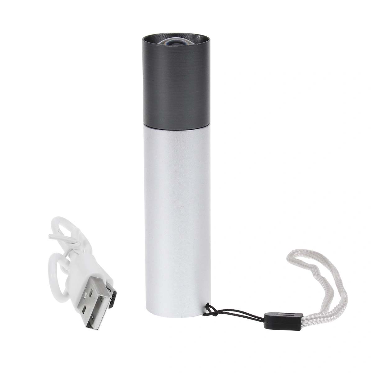 LED USB Mini Telescopic Zoom Outdoor Glare Lighting Rechargeable Flashlight(Silver+White)