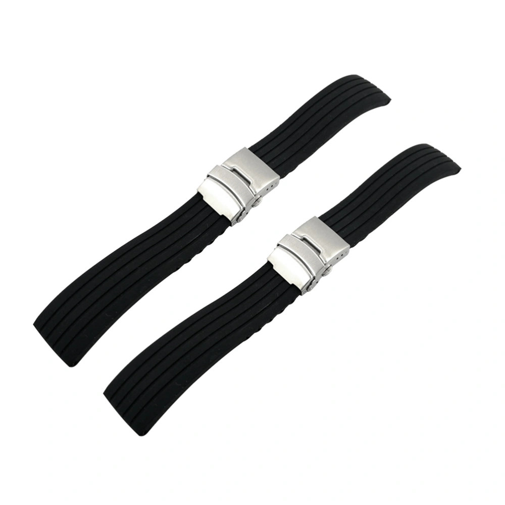 2pcs Silicone Watch Belt Watch Replacement Strap Watch Wristband Waterproof Foldable Stripes Design (Black 22mm)