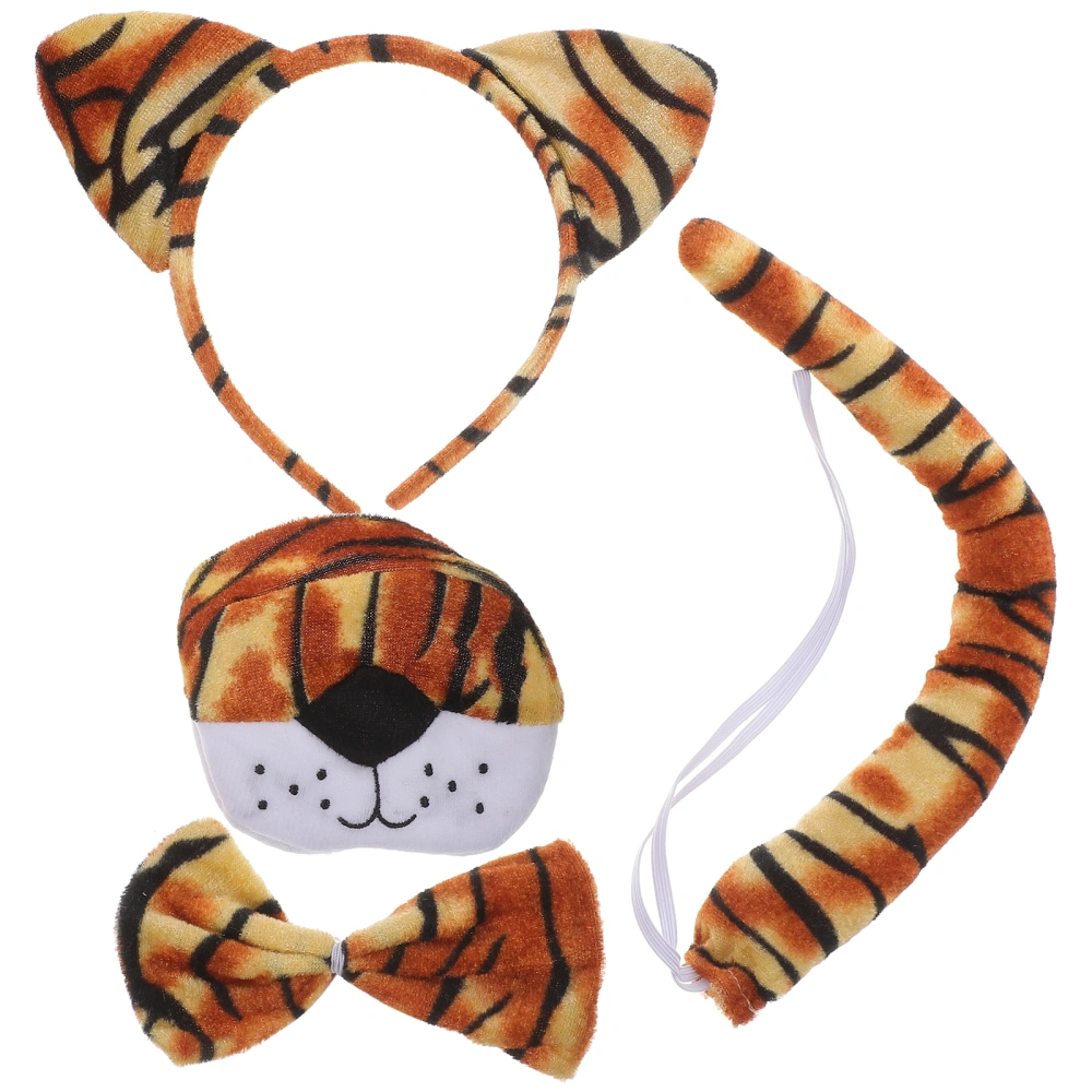 1 Set Animals Costume Set Tiger Ear Headband Nose Bow Tie and Tail for Children Cosplay