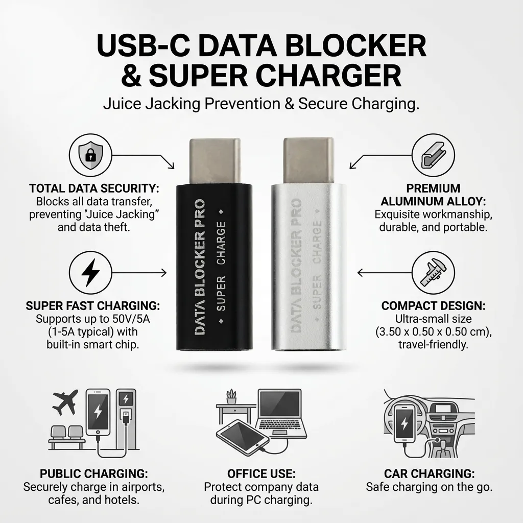 2 PCS USB Type-C Data Blocker Juice Jacking Prevention Gender Change Connector