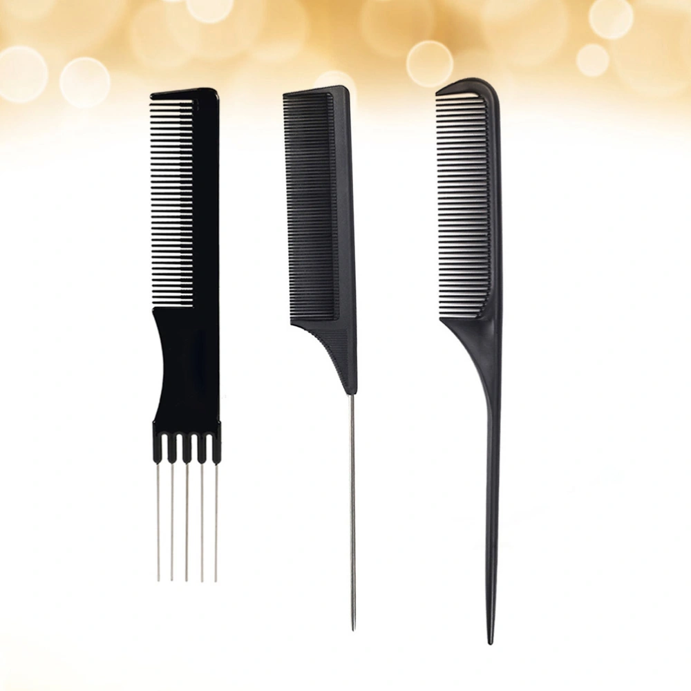 3PCS Hairdressing Pointed Tail Comb Professional Pick Hair Comb Anti-static Hairdressing Comb Carbon Fiber Hair Styling Comb Professional Steel Needle Hairdressing Comb for Salon Home Use Black